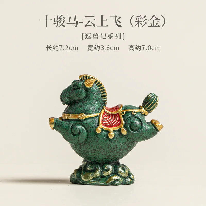 Flying Horse Green Sandstone Tea Pet Figurine | Luck & Wealth Tea Pet Figurine Peaceful Pleasures Health and Wellness green