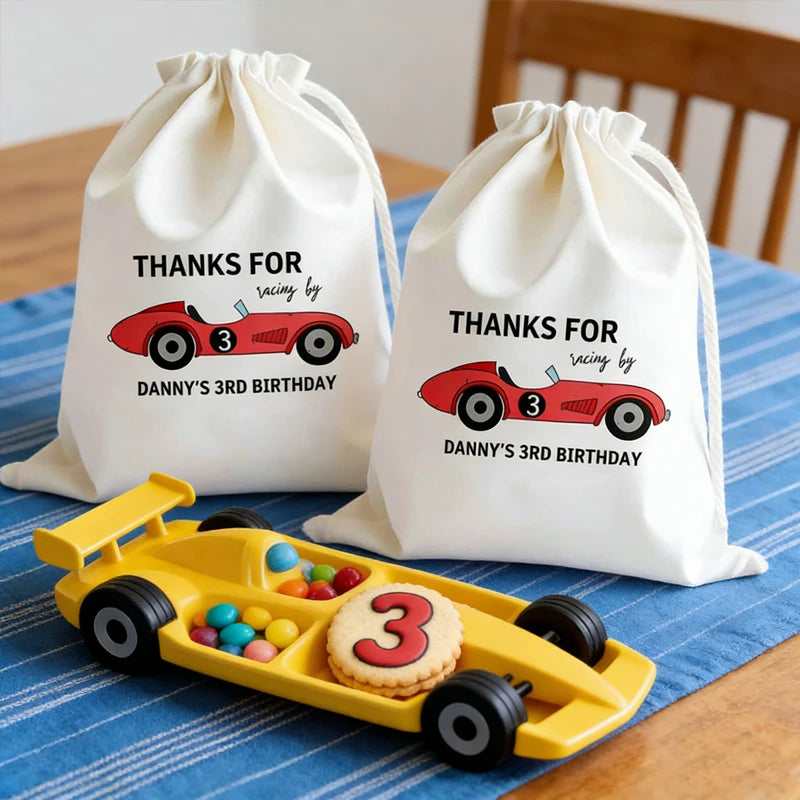 Personalized Race Car Drawstring Favor Bags | Kids Birthday
