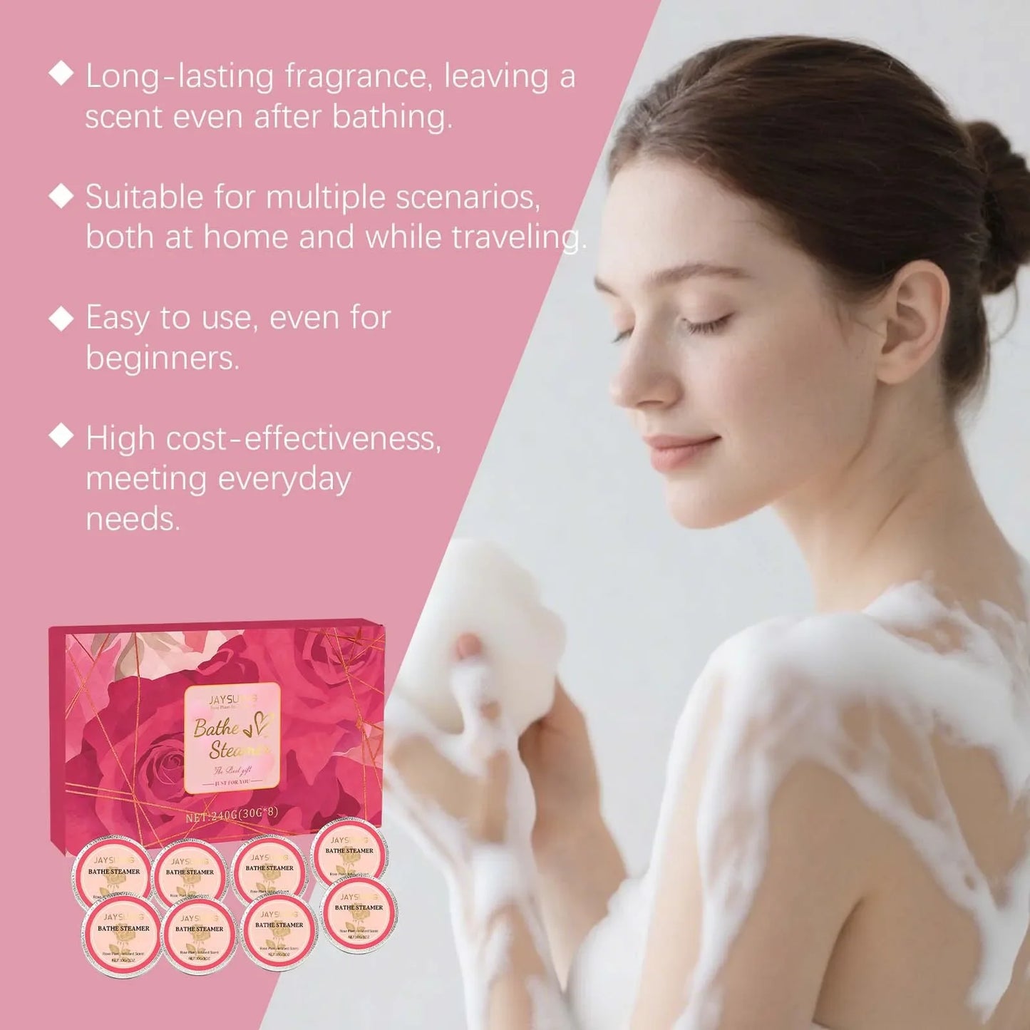 Rose Aromatherapy Shower Tablets – 8-Pack Fizzing Bath Steamers