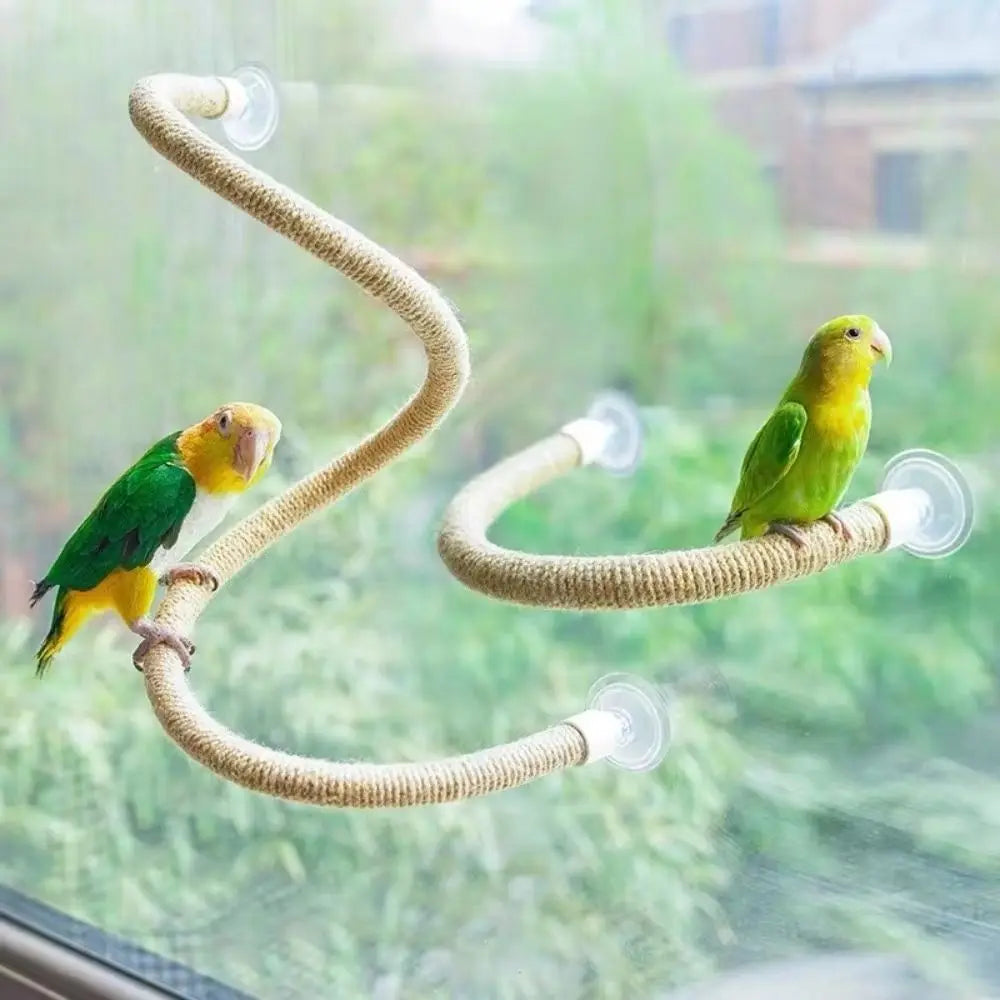 Interactive DIY Bendable Parrot Perch Non-slip with Suction Cups Bird Perch Stand Bird Climbing Linen Rope Window Peaceful Pleasures Health and Wellness