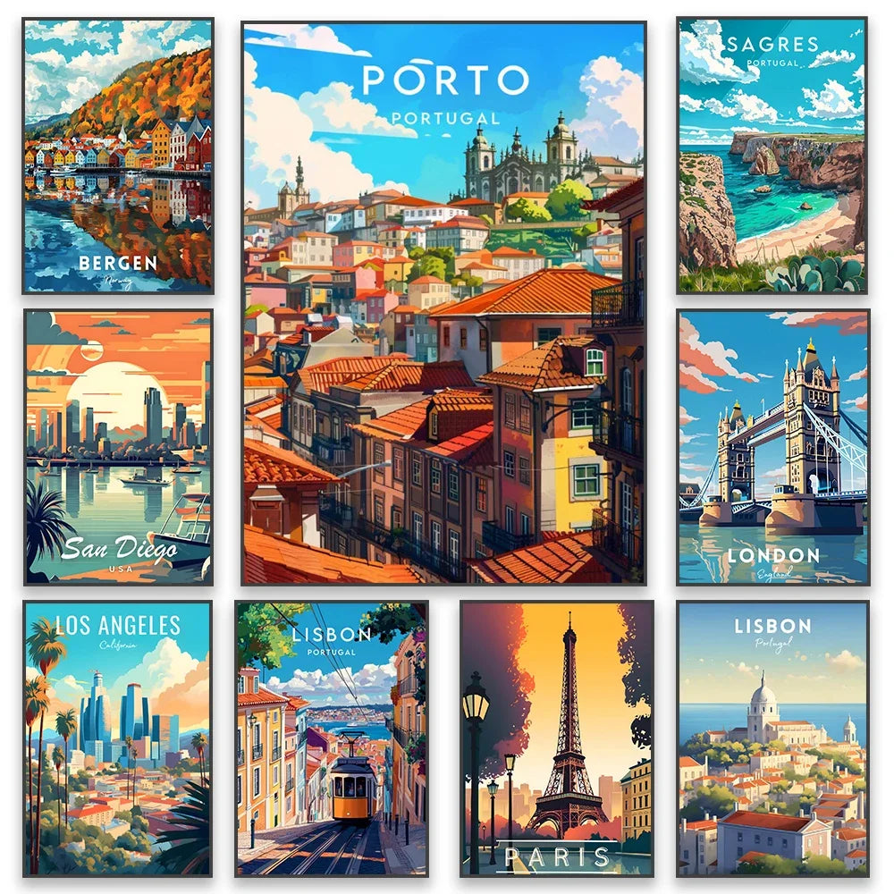 Elétricos de Lisboa Canvas Wall Art Vibrant Nature Landscape & Cityscape Poster, Modern Home Decor for Living Room Peaceful Pleasures Health and Wellness