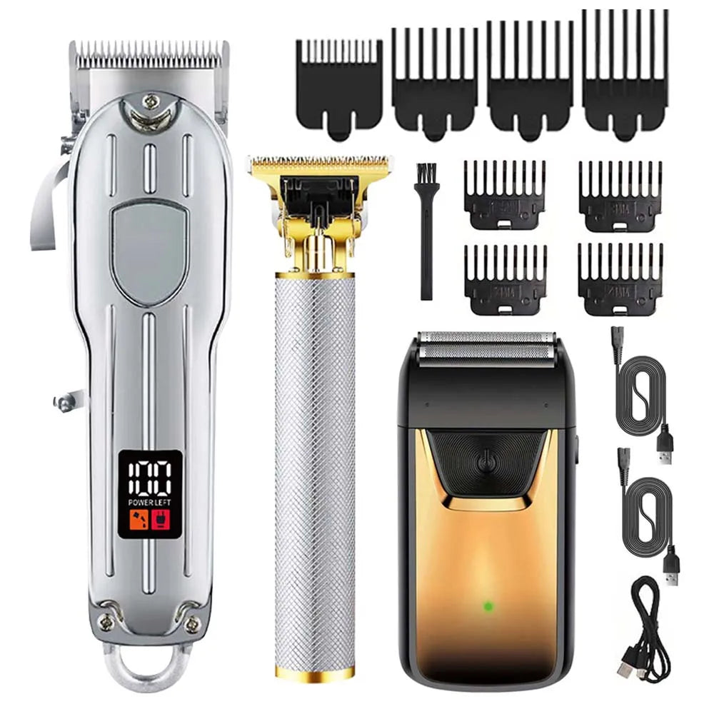 Professional Hair Clipper & Trimmer Set – Rechargeable Barber Kit Peaceful Pleasures Health and Wellness 3 in 1 (Silver) United States