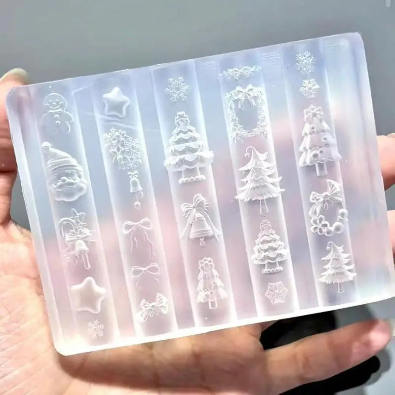 Manicure Design Tool with 3D Christmas Tree, Snowman, Gingerbread Man - DIY Nail Art Decorations Transparent Silicone Mold Peaceful Pleasures Health and Wellness