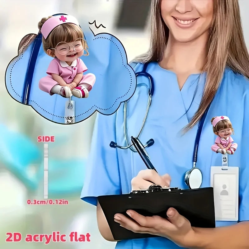 Cute Nurse Acrylic Badge Reel | Retractable ID Clip Holder