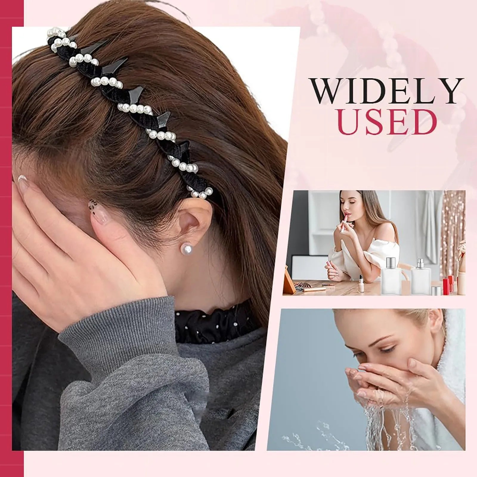 3PCS New Trendy Pearl Headbands Non-slip Wavy Head Hoop Combing Hairbands Headwear Hair Accessories Hair Accessories Gifts Peaceful Pleasures Health and Wellness