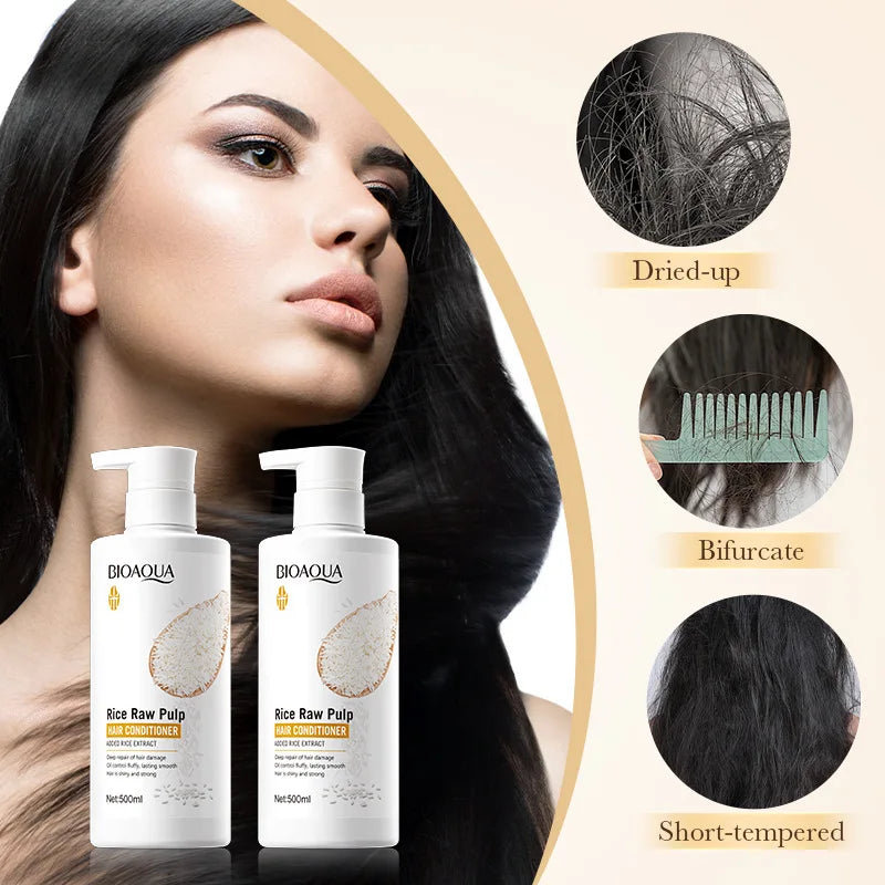 500ml Rice Conditioner Deeply Repairs Damaged Hair, Controls Oil Moisturizes, Leaves Hair Volumizing, Smooth, Shiny, And Elastic Peaceful Pleasures Health and Wellness
