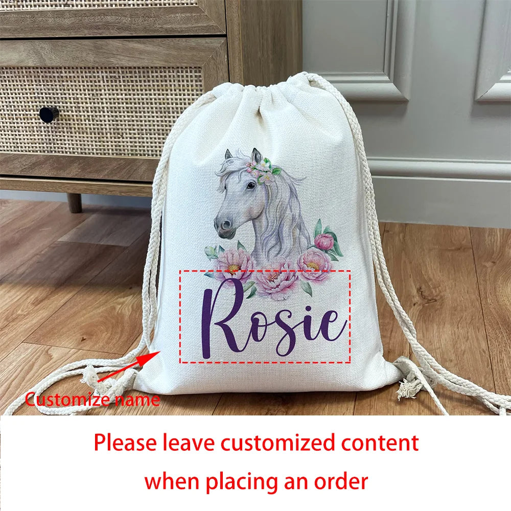 Custom Horse Riding Bag Children Gym Bag Change of Clothes Drawstring Backpack Kindergarten Back To School Horse Riding Gift Peaceful Pleasures Health and Wellness A 1pcs 34x43cm