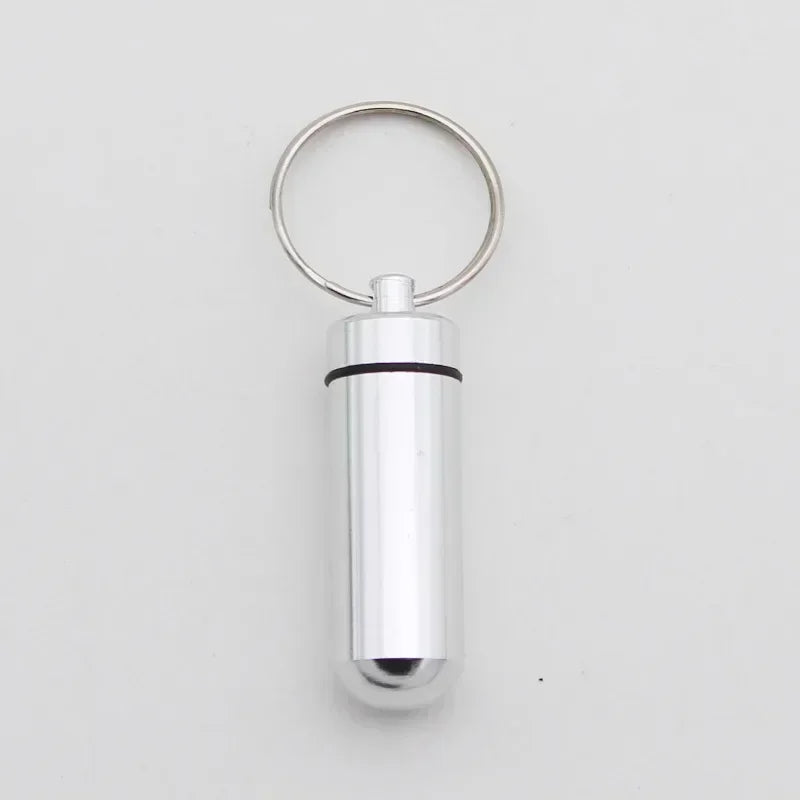 6pcs New High Quality Portable Mini Waterproof Aluminum Bottle Case Holder Keychain Tablet Storage Box Blue Peaceful Pleasures Health and Wellness Silver