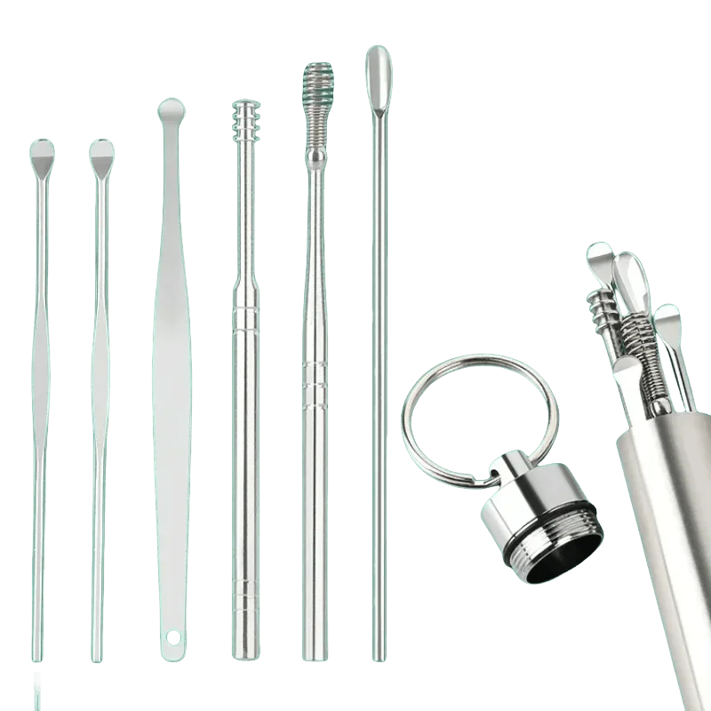 6pcs Stainless Steel Ear Wax Removal Tool Set Spiral Rotating EarPicking Spoon Ear Picker Spoon For Cleaning Collecting Ear Wax Peaceful Pleasures Health and Wellness Silver