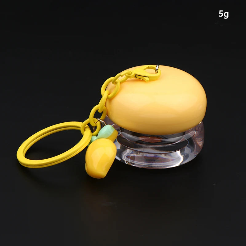 1Pc 5g Mini Empty Plastic Lip Mask Jar with Keychain Pendant Lip Balm Canister Cream Lip Balm Container Lipstick Makeup Holder Peaceful Pleasures Health and Wellness Yellow
