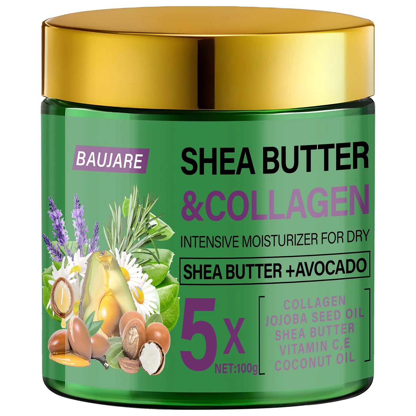 Shea Butter & Collagen Face Cream | Avocado & Hyaluronic Acid Face & Body Cream Peaceful Pleasures Health and Wellness Gold 100g
