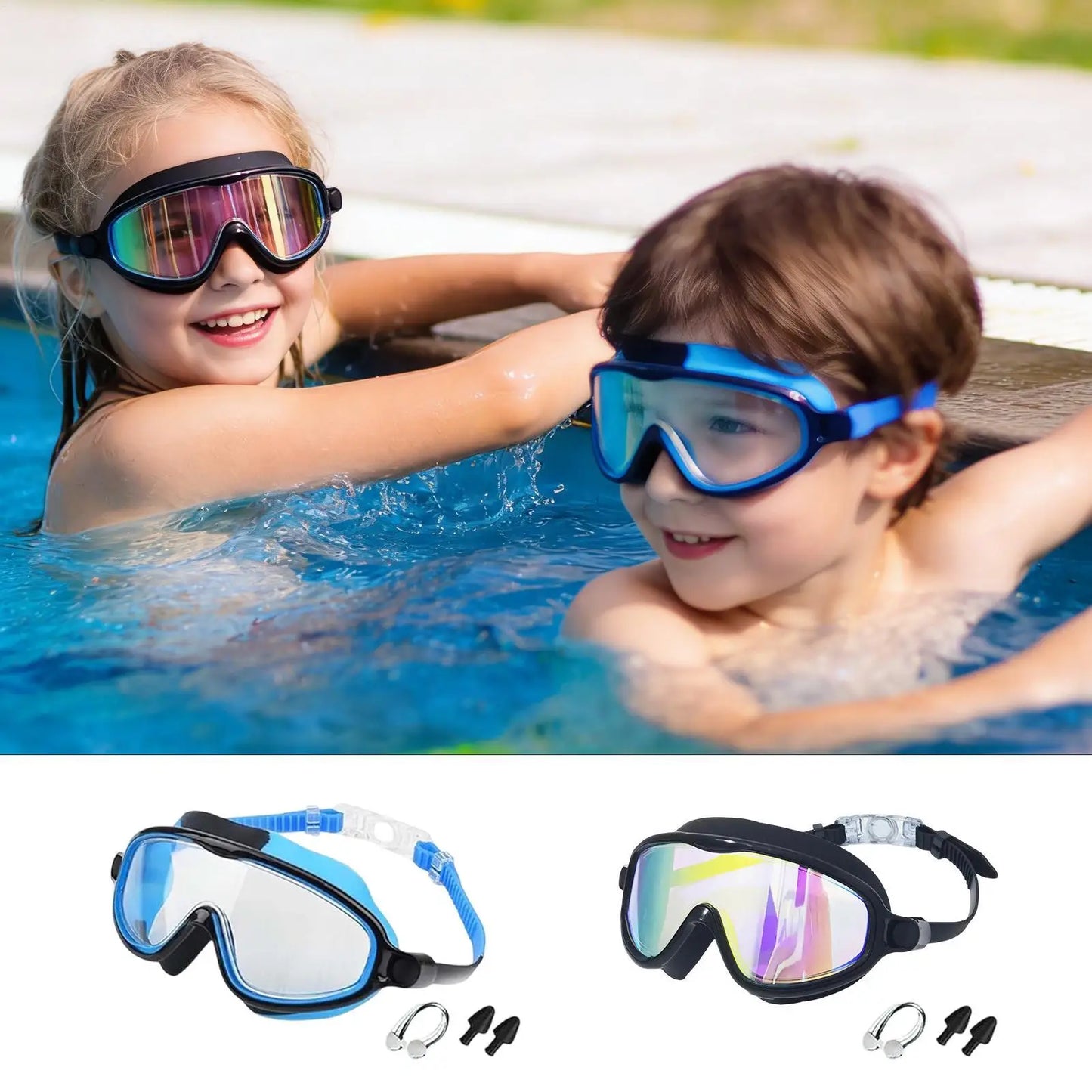 Kids Swim Goggles with Nose Clip & Earplugs Anti-Fog & Leakproof for Boys Girls Pool Beach Snorkeling Diving Water Sports Summer Peaceful Pleasures Health and Wellness