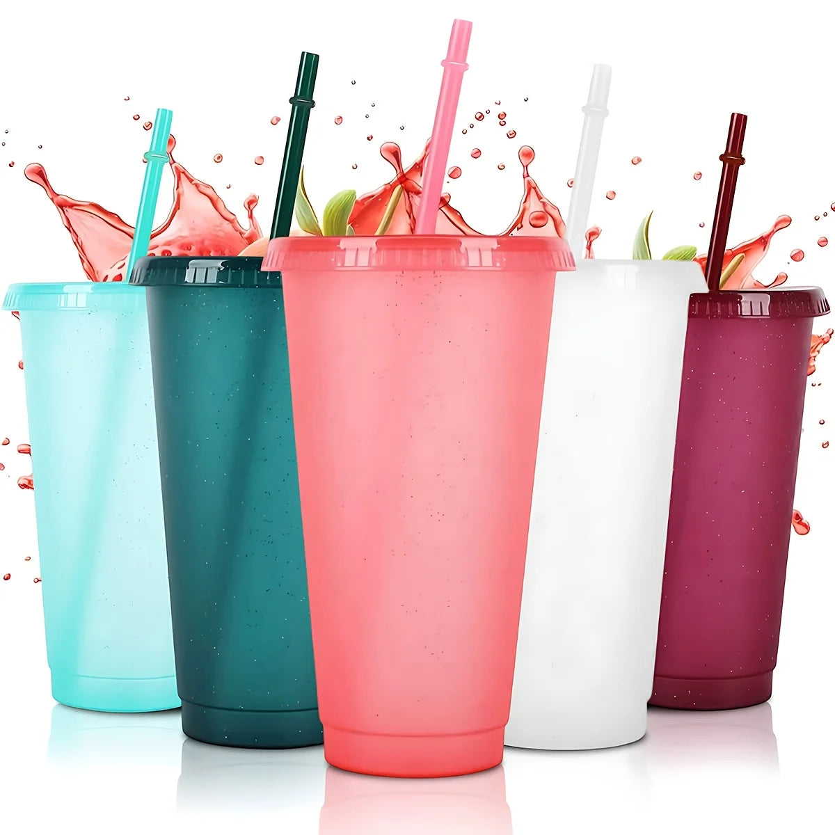 2/4Pcs Reusable Plastic Cup, 710ml Drinkware Tumblers, Coloured Acrylic Cups Tumblers with Lids and Straws, Plastic Bulk Cup Peaceful Pleasures Health and Wellness