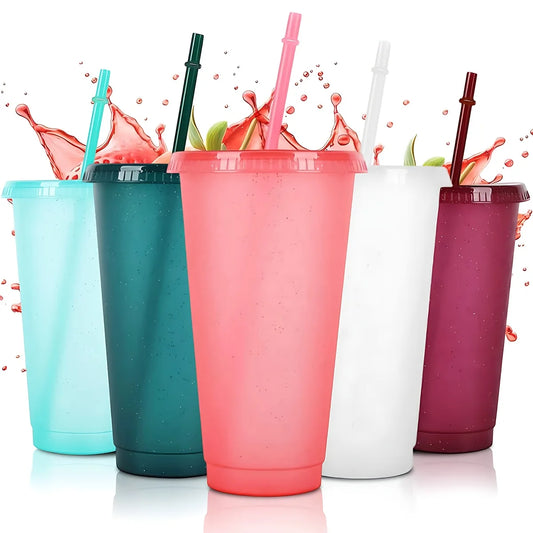 2/4Pcs Reusable Plastic Cup, 710ml Drinkware Tumblers, Coloured Acrylic Cups Tumblers with Lids and Straws, Plastic Bulk Cup Peaceful Pleasures Health and Wellness