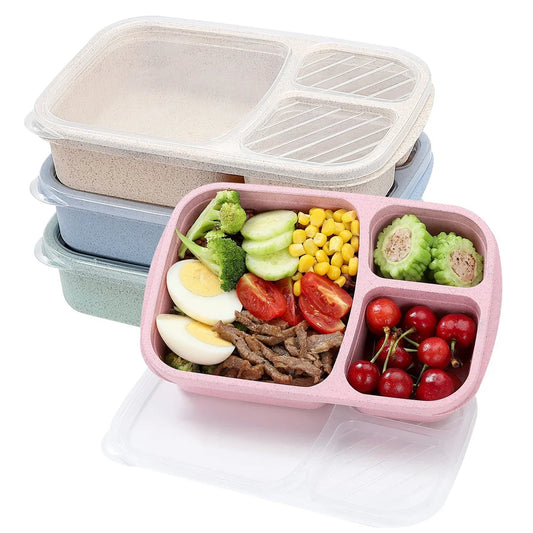 1/2pcs Bento Lunch Box Set 3 Compartment Food Storage Containers Wheat Straw Meal Prep Lunch Box Plastic Food Storage Containers Peaceful Pleasures Health and Wellness