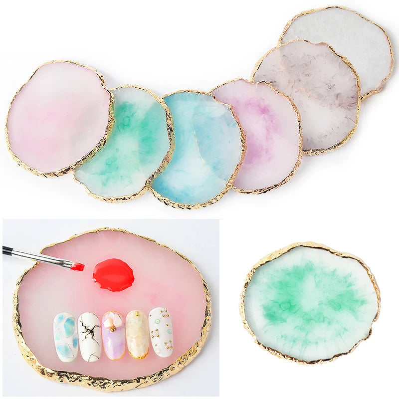 Resin Agate Stone Nail Art Palette False Nail Tips Mixing Color Drawing Pallet Gel Polish Display Shelf Manicure Tool Peaceful Pleasures Health and Wellness
