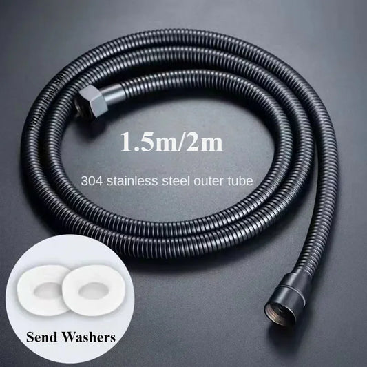 Garden Water Hose Black Pipe 1.5/2M Flexible Pull Extension Pipes Shower Accessories New SUS304 Bathroom Extendable Hoses Home Peaceful Pleasures Health and Wellness