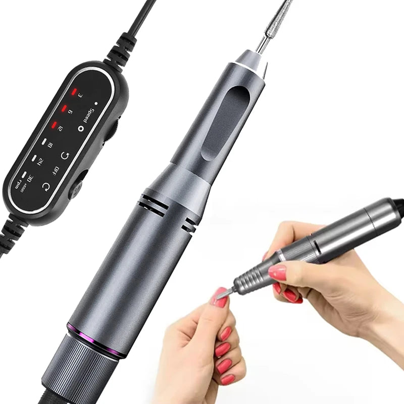 Black Metal Handle Portable Nail Drill With Drill Bits Polishing Remove Poly UV Gel Equipment Manicure Pedicure Machine Peaceful Pleasures Health and Wellness