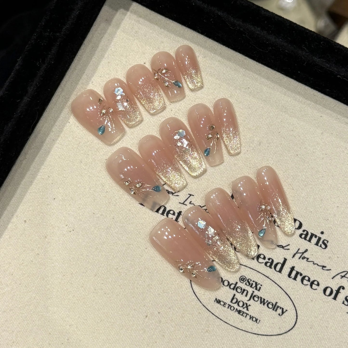 Handmade Press on Nails Shiny Gradient Gold Powder False Nails Daily Wearable Manicure DIY French Cat Eye Fake Nail Tips Peaceful Pleasures Health and Wellness