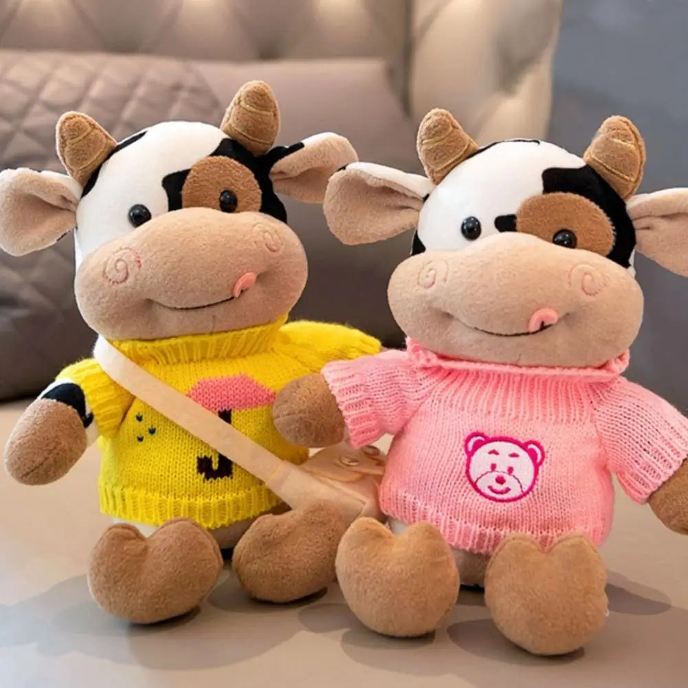 Cute Tongue Out Cow Plush Toy Removable Knit Sweater Stuffed Animal