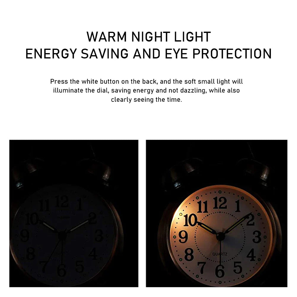 Antique Copper Twin-Bell Alarm Clock | Silent & Night Light