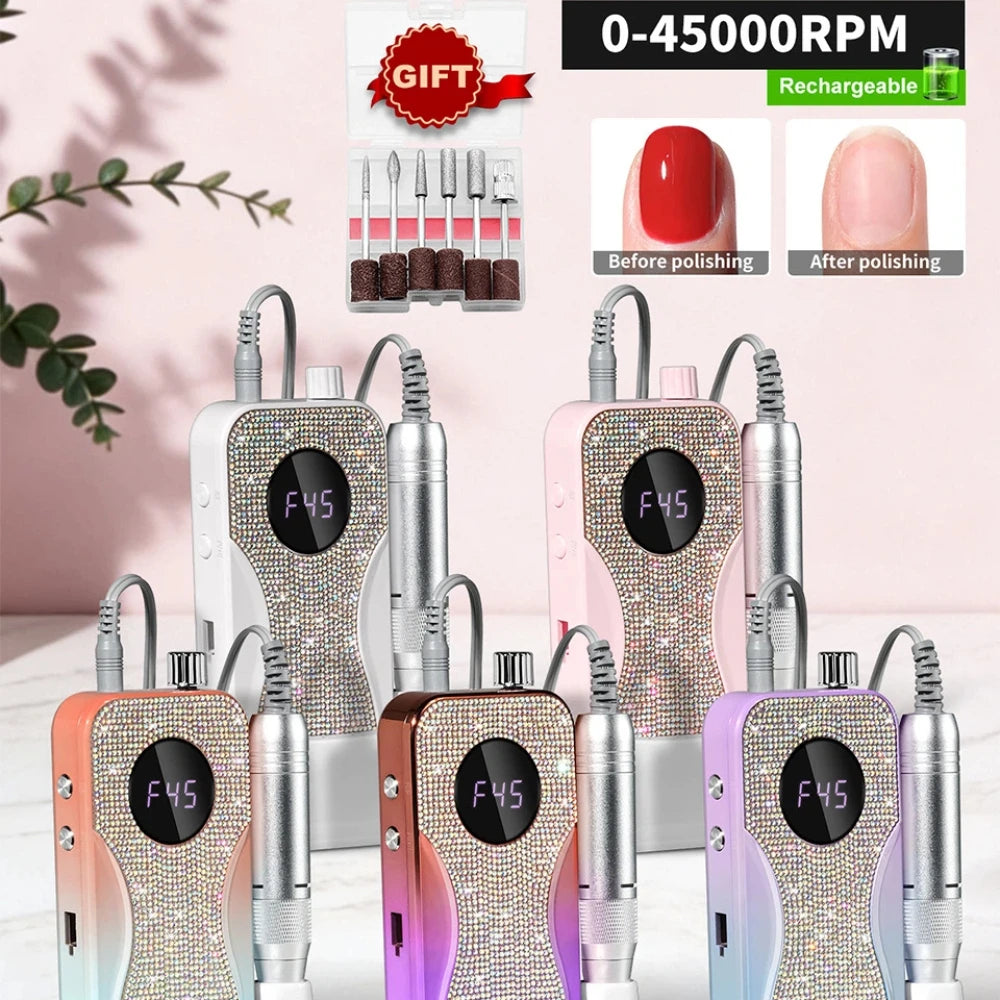 45000 RPM Rechargeable Electric Nail Drill – Gel Nail Salon Tool