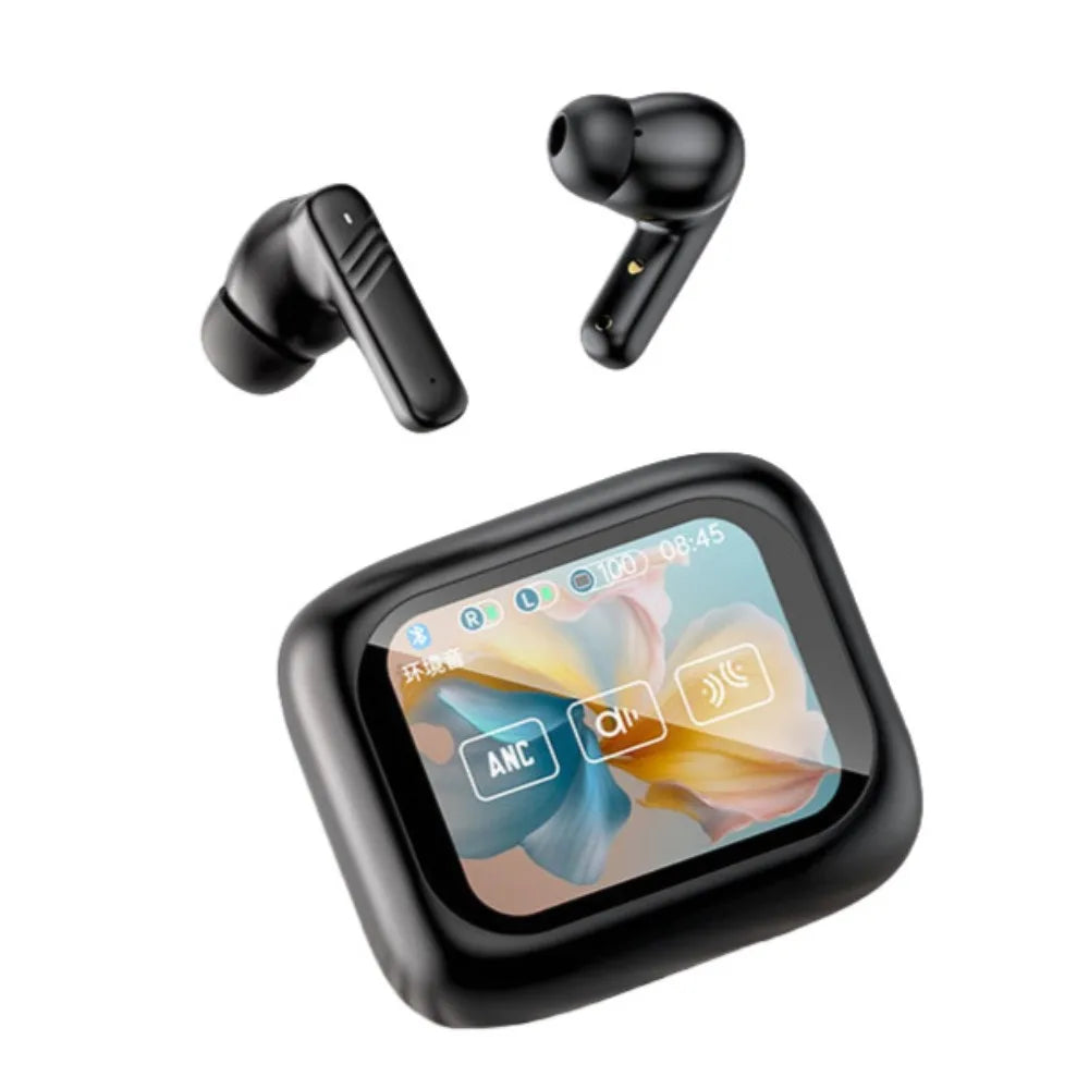 Bluetooth 5.4 Full Touch Screen Headphones Smart LCD in Ear Wireless in-Ear Earbuds Long Battery HD Call ANC Bluetooth Earphones Peaceful Pleasures Health and Wellness Black