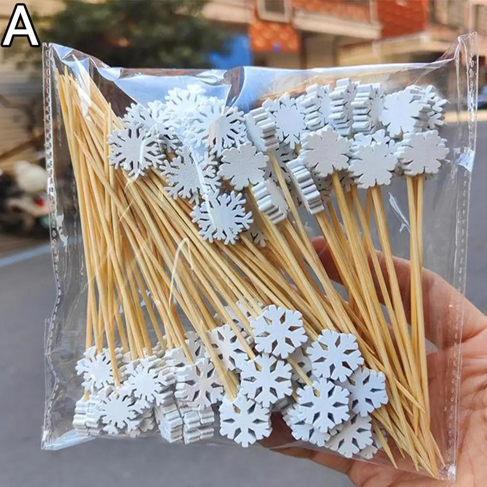 Christmas Bamboo Cocktail Picks 50/100pcs | Festive Food Sticks Holiday Food Picks Peaceful Pleasures Health and Wellness 01 50pcs