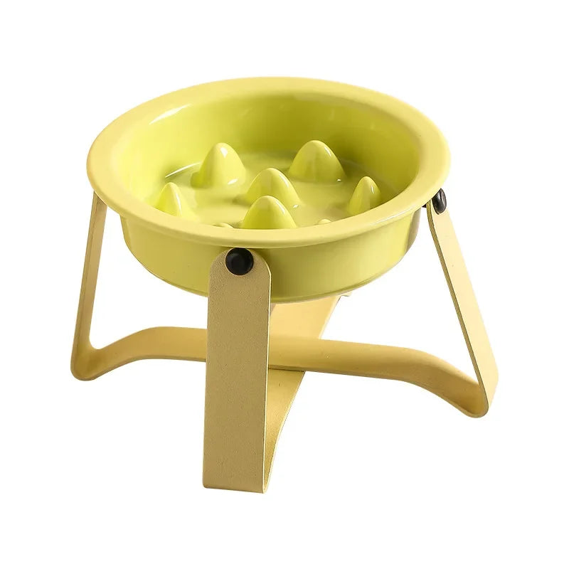 Ceramic Slow Feeder Cat Bowl with Elevated Iron Stand Elevated Cat Bowl Peaceful Pleasures Health and Wellness
