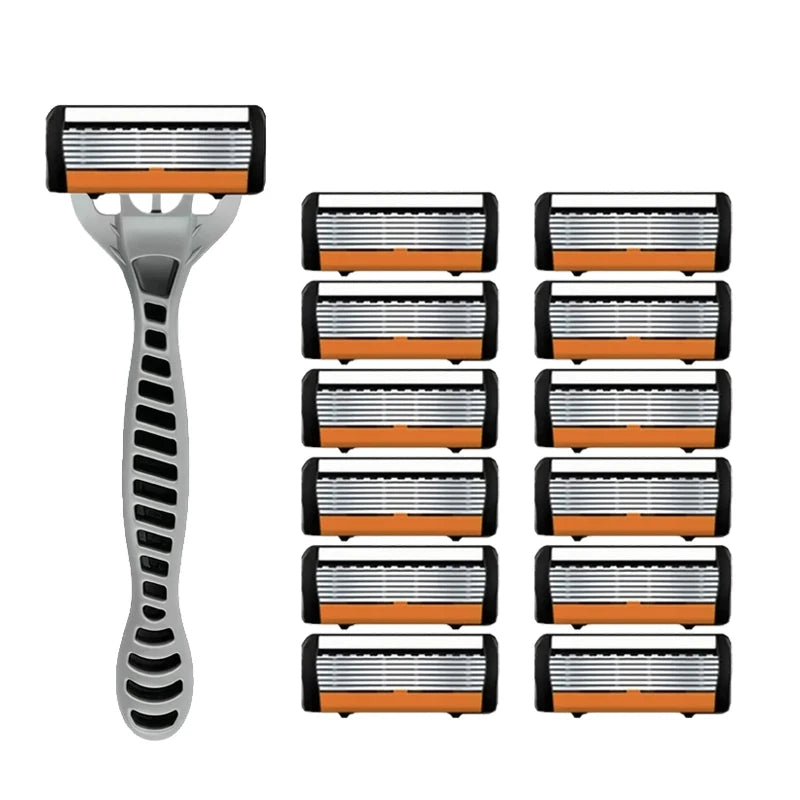 Men's 6-Blade Stainless Steel Safety Razor | Replaceable Head