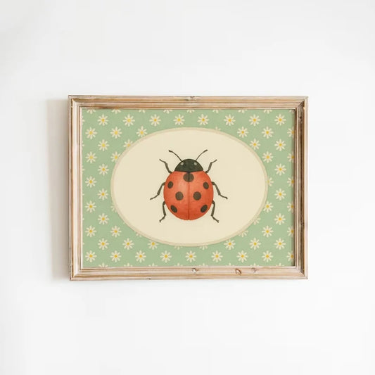 Ladybug & Daisies Whimsical Canvas Wall Art Print | Home Decor Canvas Wall Art Peaceful Pleasures Health and Wellness G5434 30x40cm Unframed
