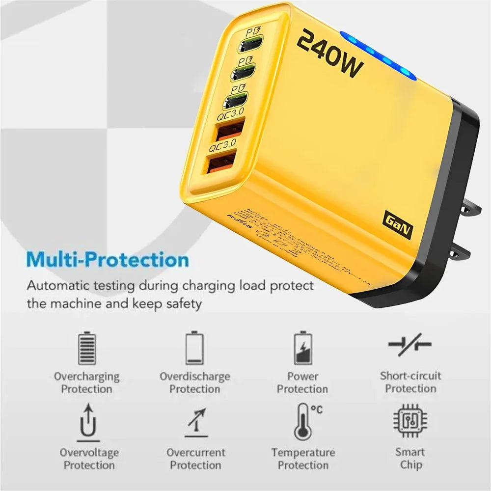 240W GaN 5-Port USB-C PD Fast Charger | iPhone Samsung Tablet