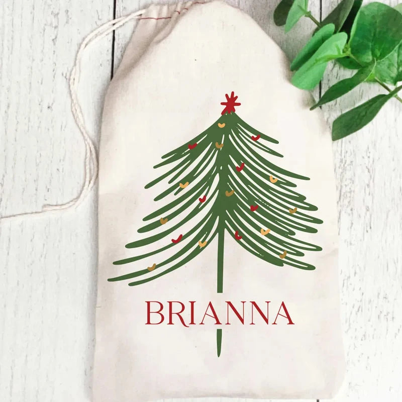 3-Pack Personalized Christmas Tree Drawstring Gift Bags for Kids Holiday Gift Bags Peaceful Pleasures Health and Wellness