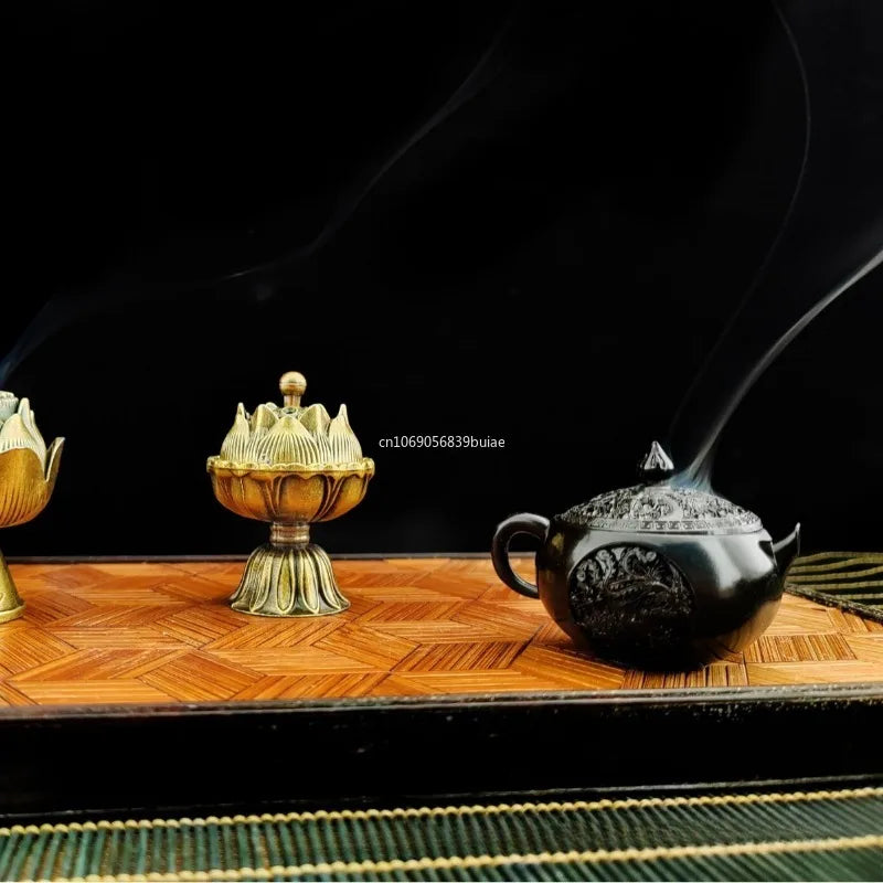 Buddhist Utensils Incense Burner Lotus Incense Censer Archaic Copper Alloy Sandalwood House Furnishings Home Office Decoration Peaceful Pleasures Health and Wellness