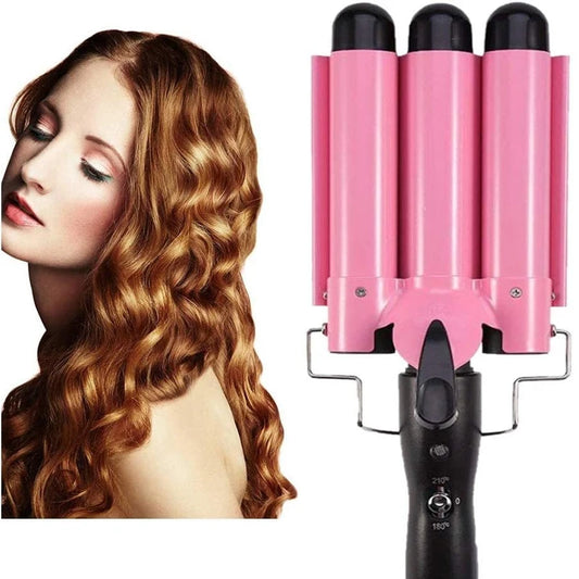 Easy Big Wave Hot Selling Portable New Mini Pink Ceramic Triple Barrel Curler Professional Hair Curling Iron Peaceful Pleasures Health and Wellness