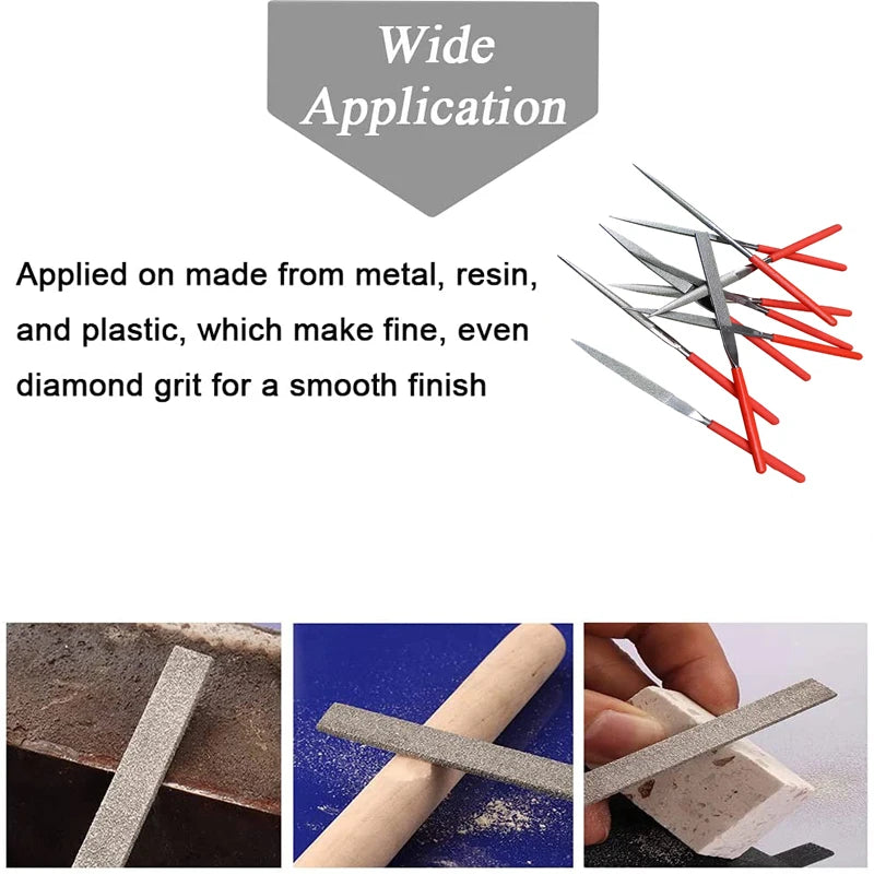 10Pcs Diamond Needle File Set 3x140mm Mini Needle File Kit For Stone Glass Metal Carving Craft Hand Tools Needle File Set Peaceful Pleasures Health and Wellness