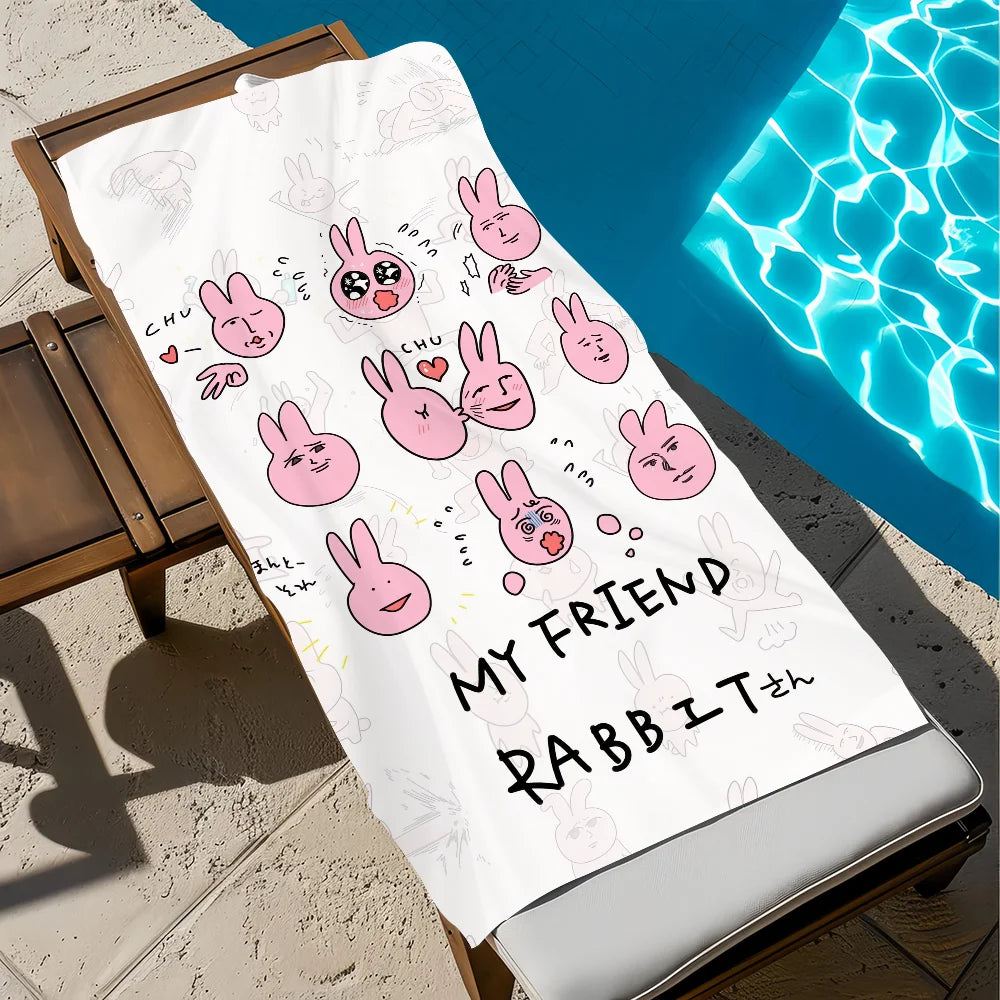 Pink Rabbit Quick-Dry Beach Towel | Soft Cartoon Pool Towel Quick-Dry Beach Towel Peaceful Pleasures Health and Wellness z6 STJ40x70CM