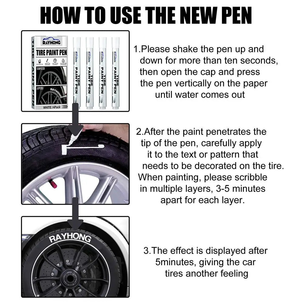 White Tire Paint Marker Pens – Waterproof & Quick Dry
