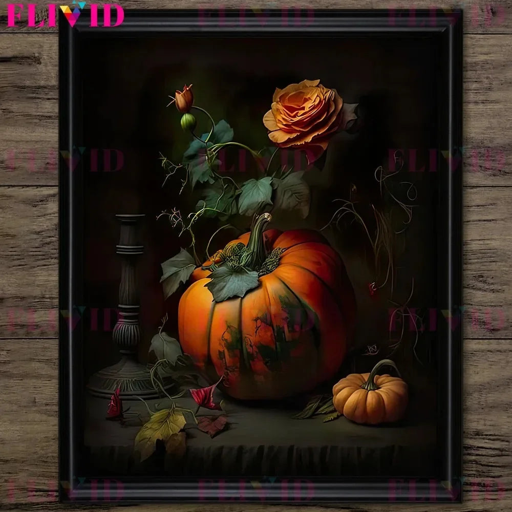 Dark Botanical Gothic Mushroom & Roses Canvas Wall Print