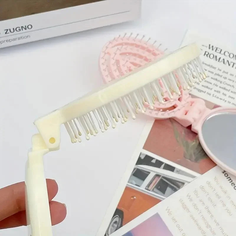 Portable Folding Hair Comb with Mirror | Travel Gift for Women Travel Hair Comb Peaceful Pleasures Health and Wellness