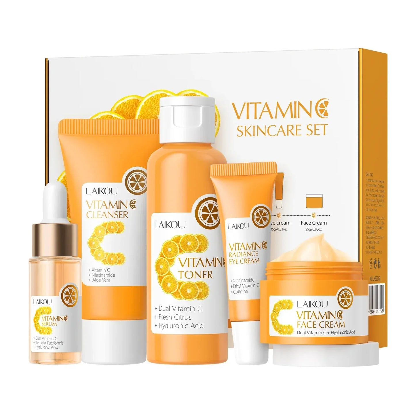 LAIKOU Vitamin C 5-Piece Skincare Set – Serum, Cream & Toner