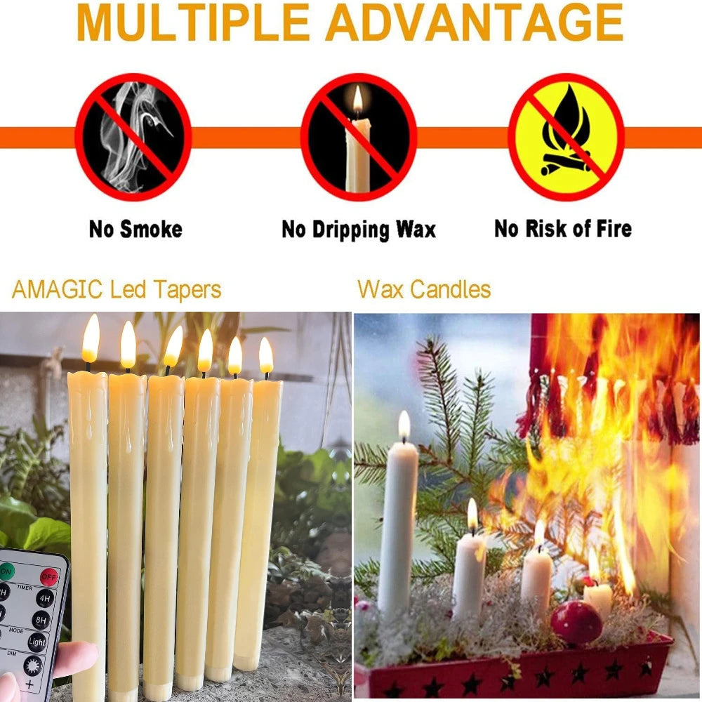 Flameless Flickering Taper Candles With/Without Remote Control Timer Dimmer Battery Operated Candlesticks for Christmas Wedding Peaceful Pleasures Health and Wellness