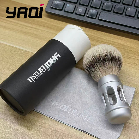 2026 Yaqi Bandstand 24mm Shaving Brush for Men Silvertip Badger Hair Matte Chrome Metal Handle Luxury Grooming Tool Peaceful Pleasures Health and Wellness