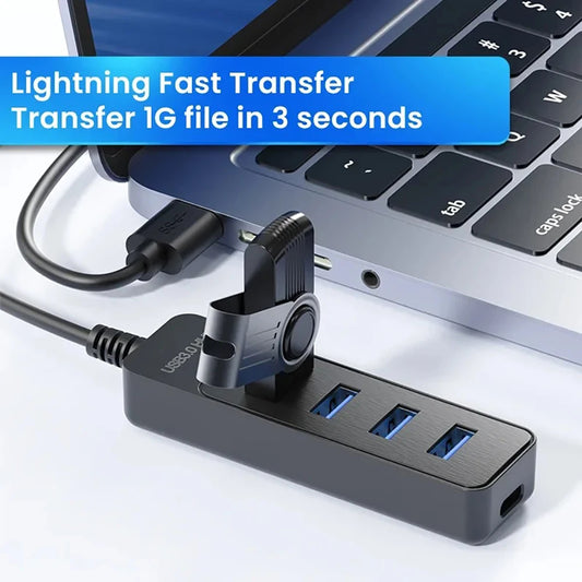 USB 3.0 4-Port Hub Splitter | Type-C Adapter for Laptop & PC
