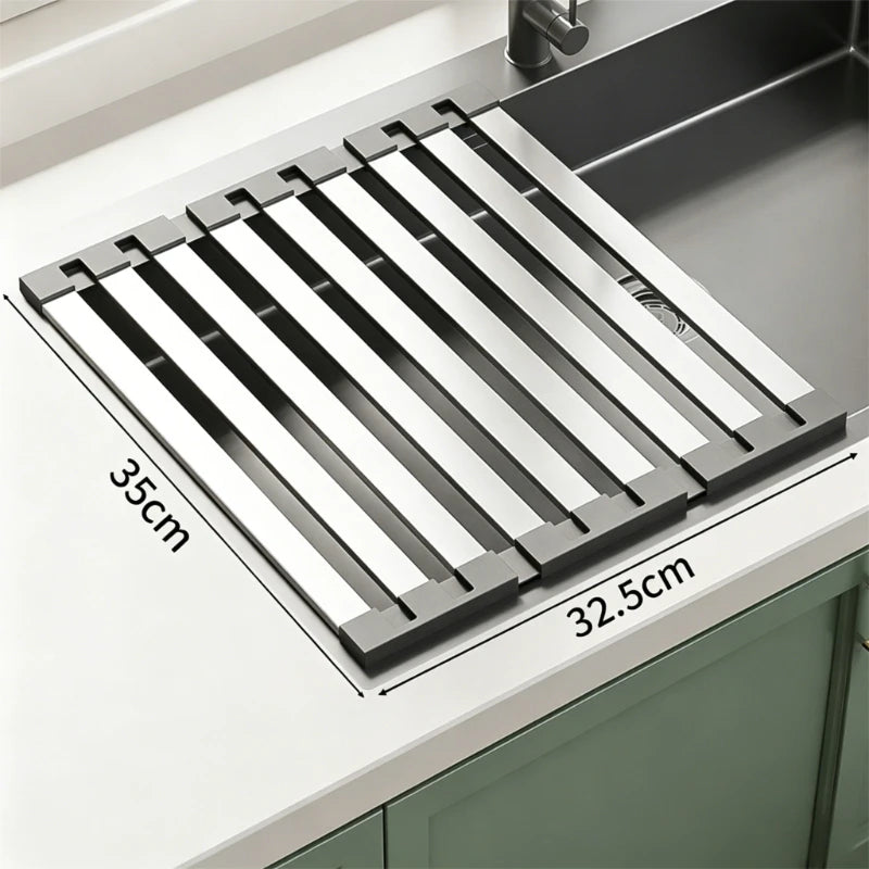 304 Stainless Steel Kitchen Sink Drain Rack Foldable Dish Drainer Rack Rack Sink Bowl and Dish Storage Rack Drying Storage Shelf Peaceful Pleasures Health and Wellness 35cmx32.5cm