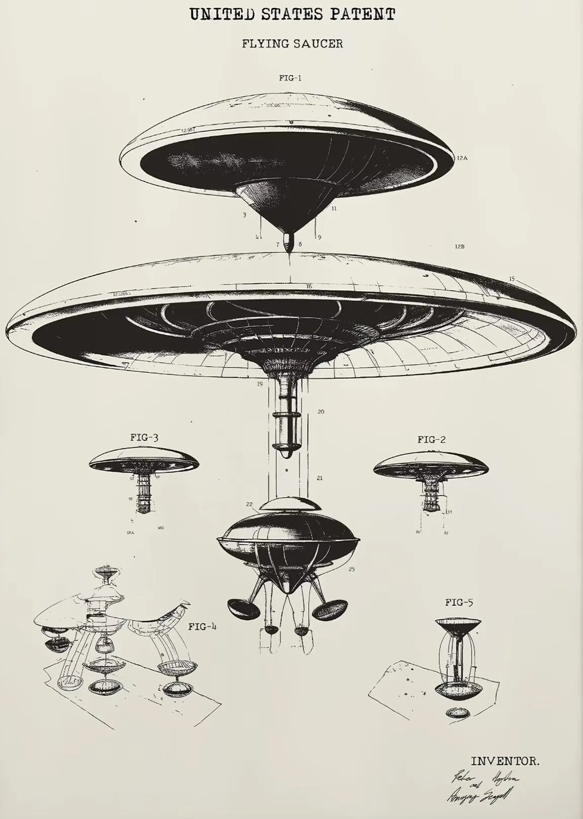 UFO Flying Saucer Alien Drink Coffee Art Print Poster Cow Abduction Canvas Printing Print Retro Sci Fi Wall Art Funny Home Decor Peaceful Pleasures Health and Wellness