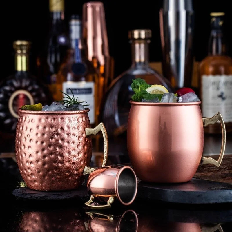 New Stainless Steel Moscow Mule Beer Mugs Metal Copper Plated Hammered Anti-fall Beer Mug Cocktai Mugs Bar Banquet Drink Mugs Peaceful Pleasures Health and Wellness
