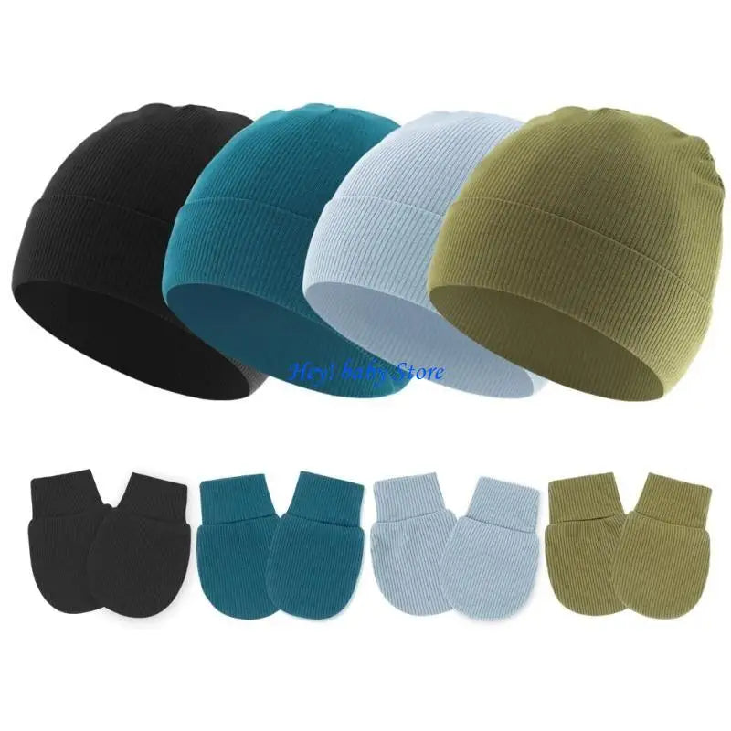 Newborn Baby Bonnet Hat & Anti-Scratch Mittens Set | Cotton