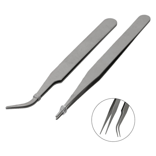 Stainless Steel Mini Tweezers Dismantling Repair Tool Curved Straight Peaceful Pleasures Health and Wellness grey