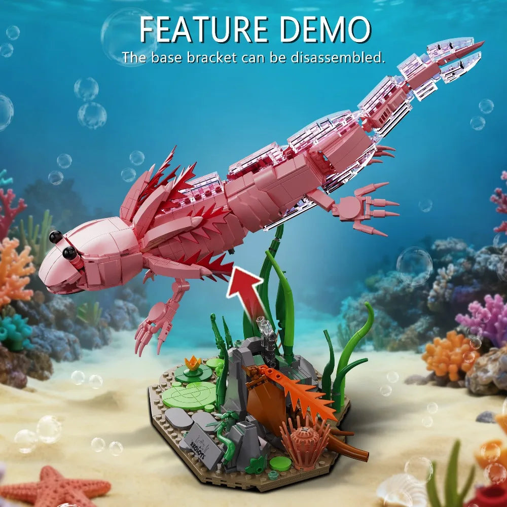 Creative Aquatic Amphibian Axolotl Model Building Blocks Construction